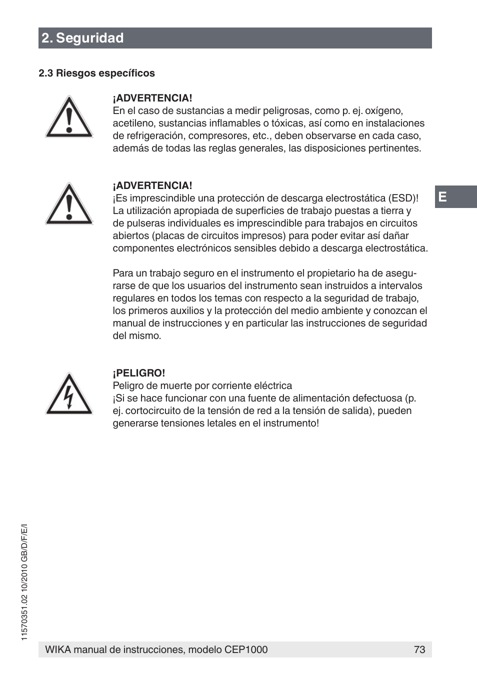 Seguridad | WIKA CEP1000 User Manual | Page 73 / 112