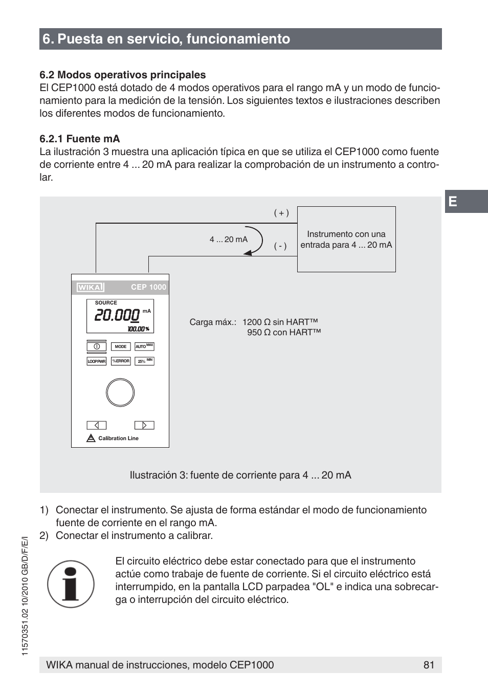 Puesta en servicio, funcionamiento, Ilustración 3: fuente de corriente para 4 ma | WIKA CEP1000 User Manual | Page 81 / 112