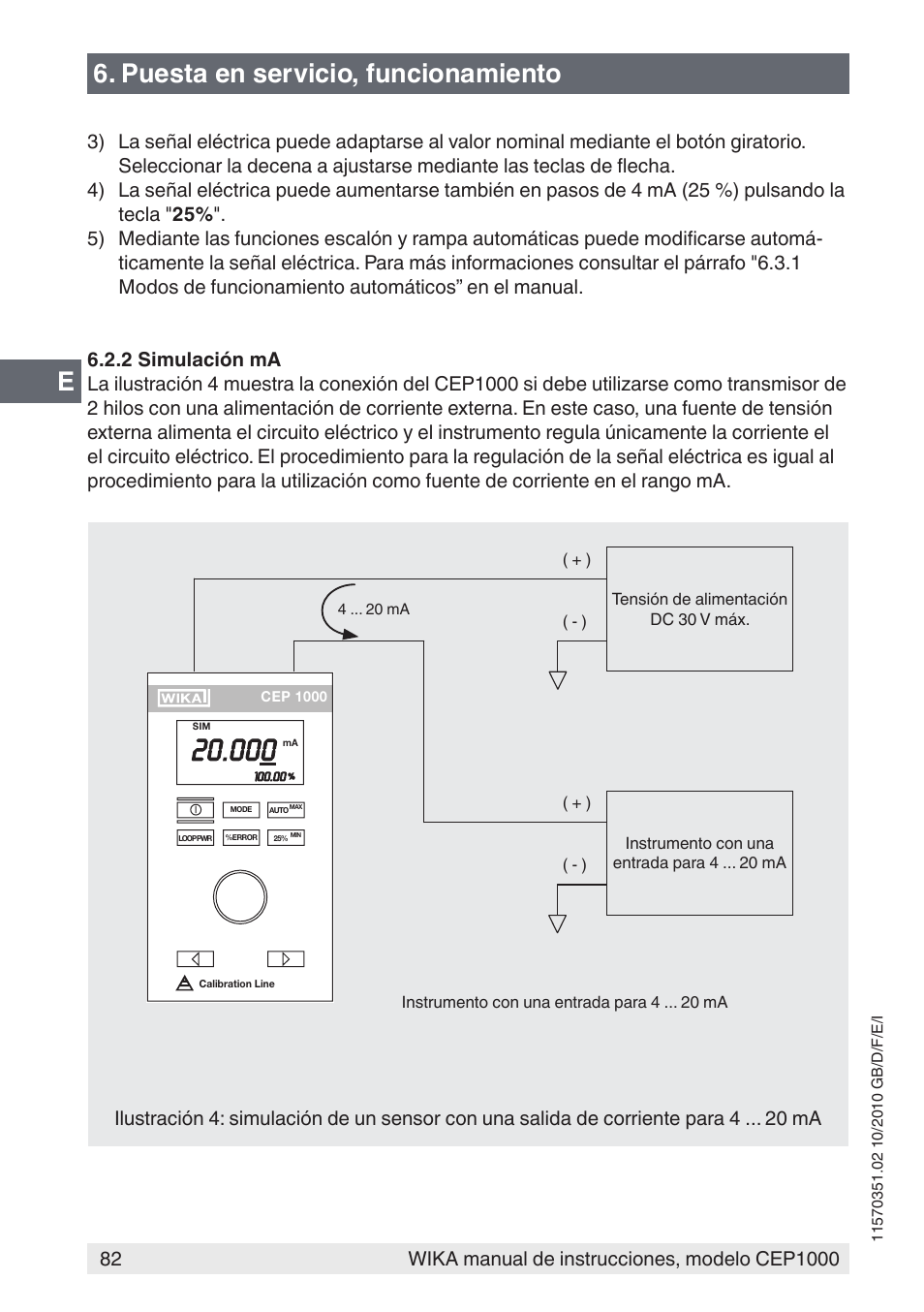 Puesta en servicio, funcionamiento | WIKA CEP1000 User Manual | Page 82 / 112