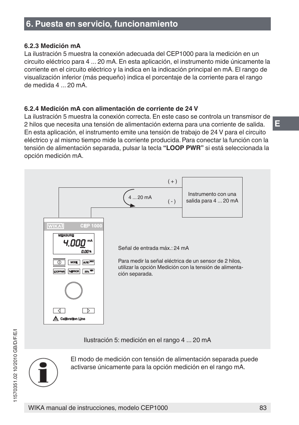 Puesta en servicio, funcionamiento, Ilustración 5: medición en el rango 4 ma | WIKA CEP1000 User Manual | Page 83 / 112