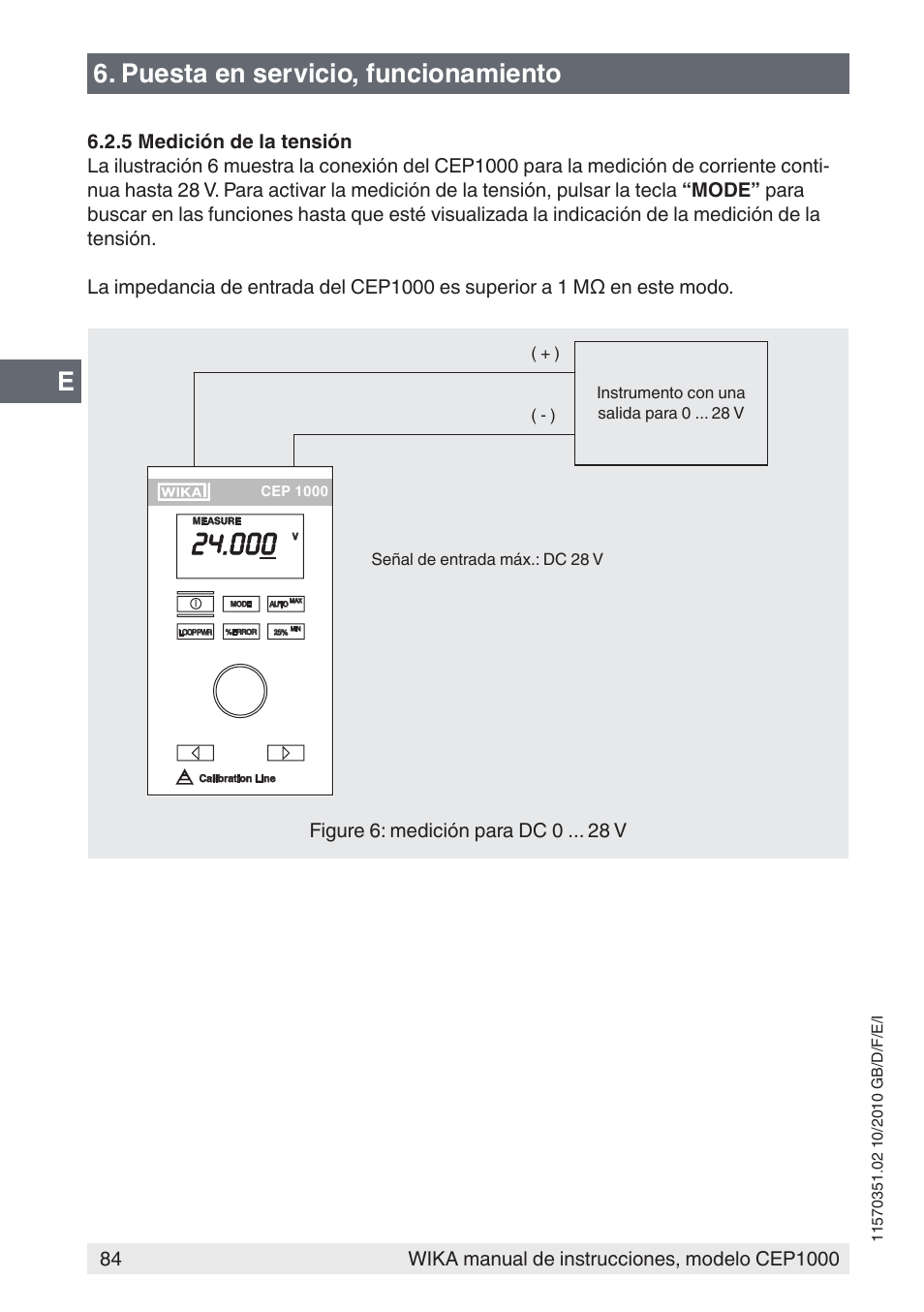 Puesta en servicio, funcionamiento | WIKA CEP1000 User Manual | Page 84 / 112