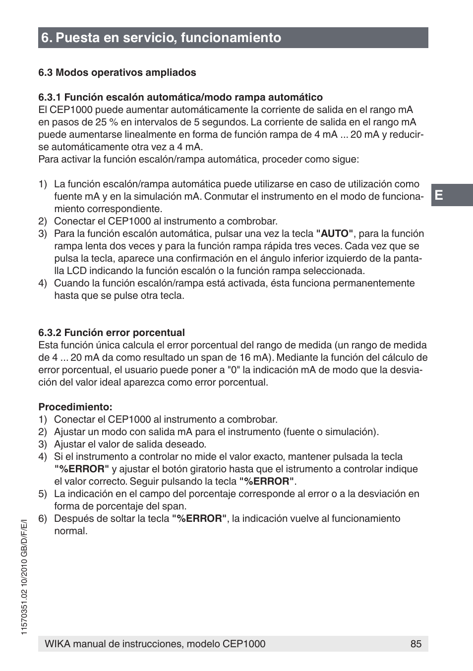 Puesta en servicio, funcionamiento | WIKA CEP1000 User Manual | Page 85 / 112