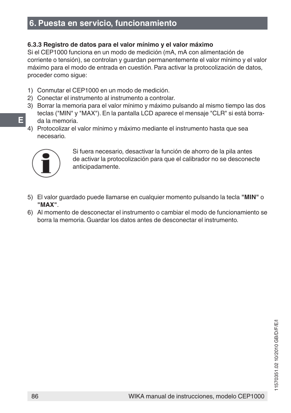 Puesta en servicio, funcionamiento | WIKA CEP1000 User Manual | Page 86 / 112