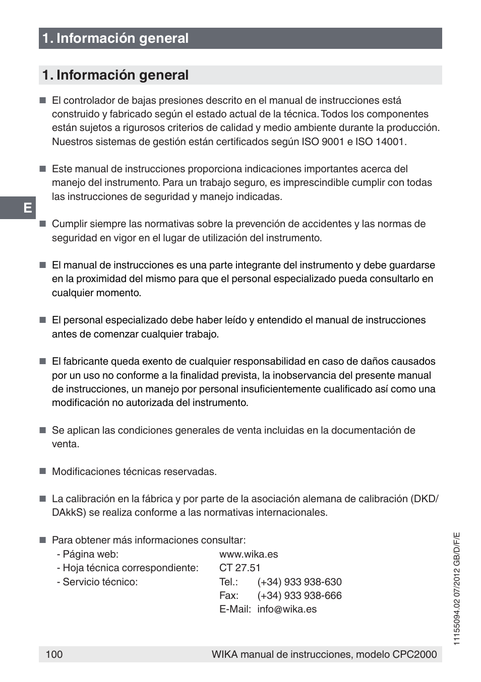 E1. información general 1. información general | WIKA CPC2000 User Manual | Page 100 / 132