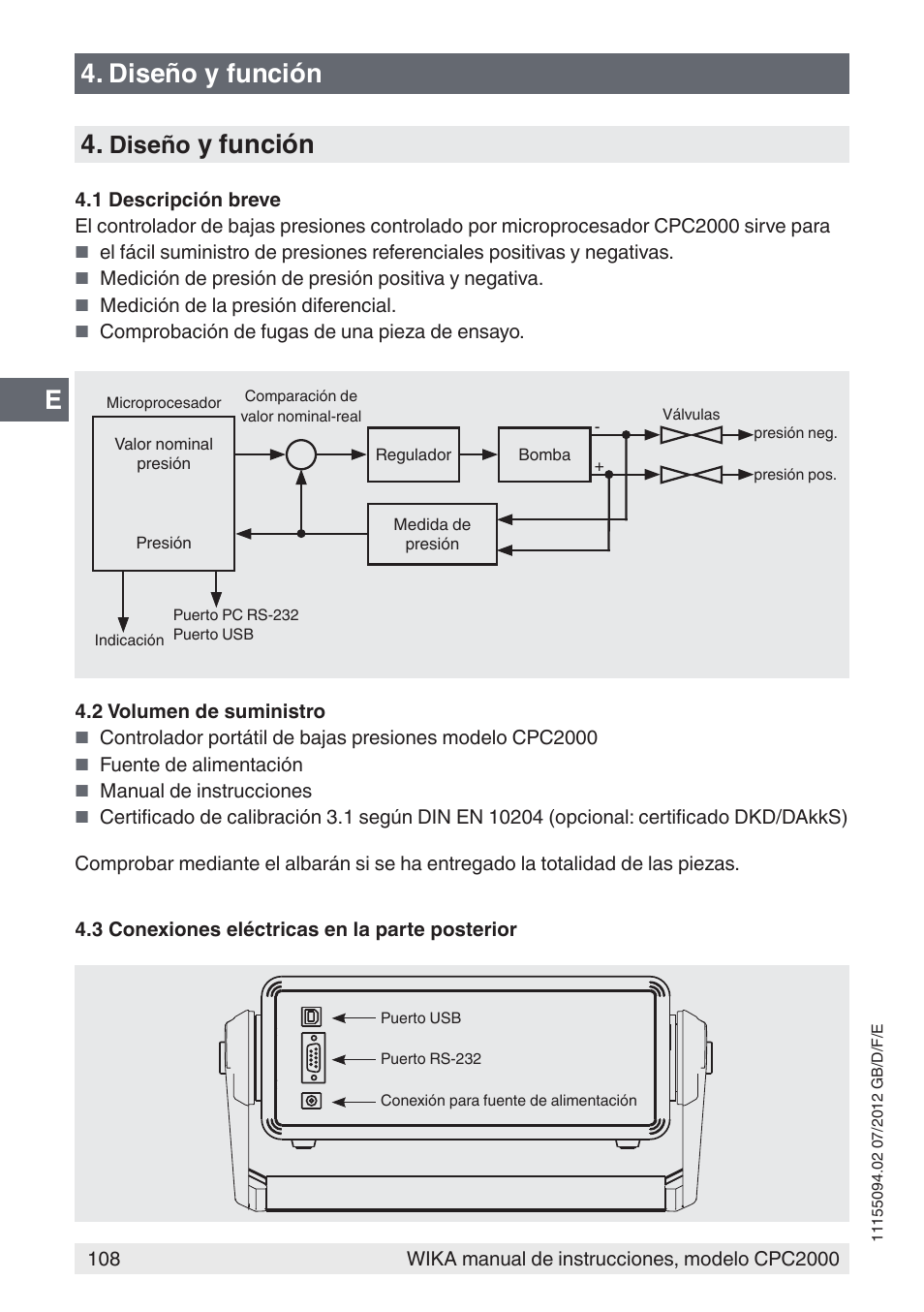 E4. diseño y función 4, Y función, Diseño | WIKA CPC2000 User Manual | Page 108 / 132
