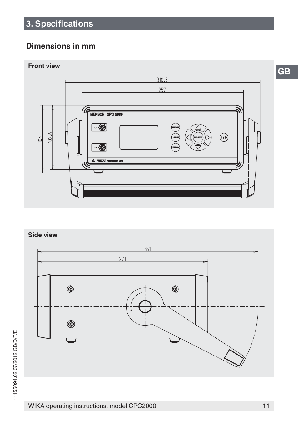 Gb 3. specifications | WIKA CPC2000 User Manual | Page 11 / 132