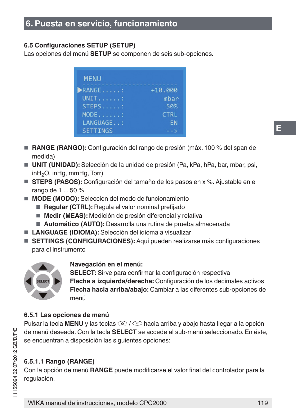 E6. puesta en servicio, funcionamiento | WIKA CPC2000 User Manual | Page 119 / 132