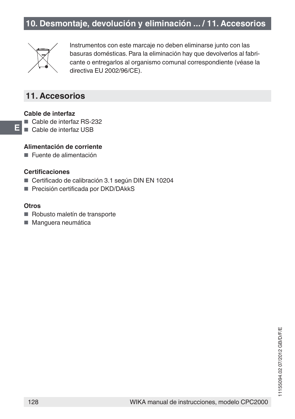 Accesorios | WIKA CPC2000 User Manual | Page 128 / 132