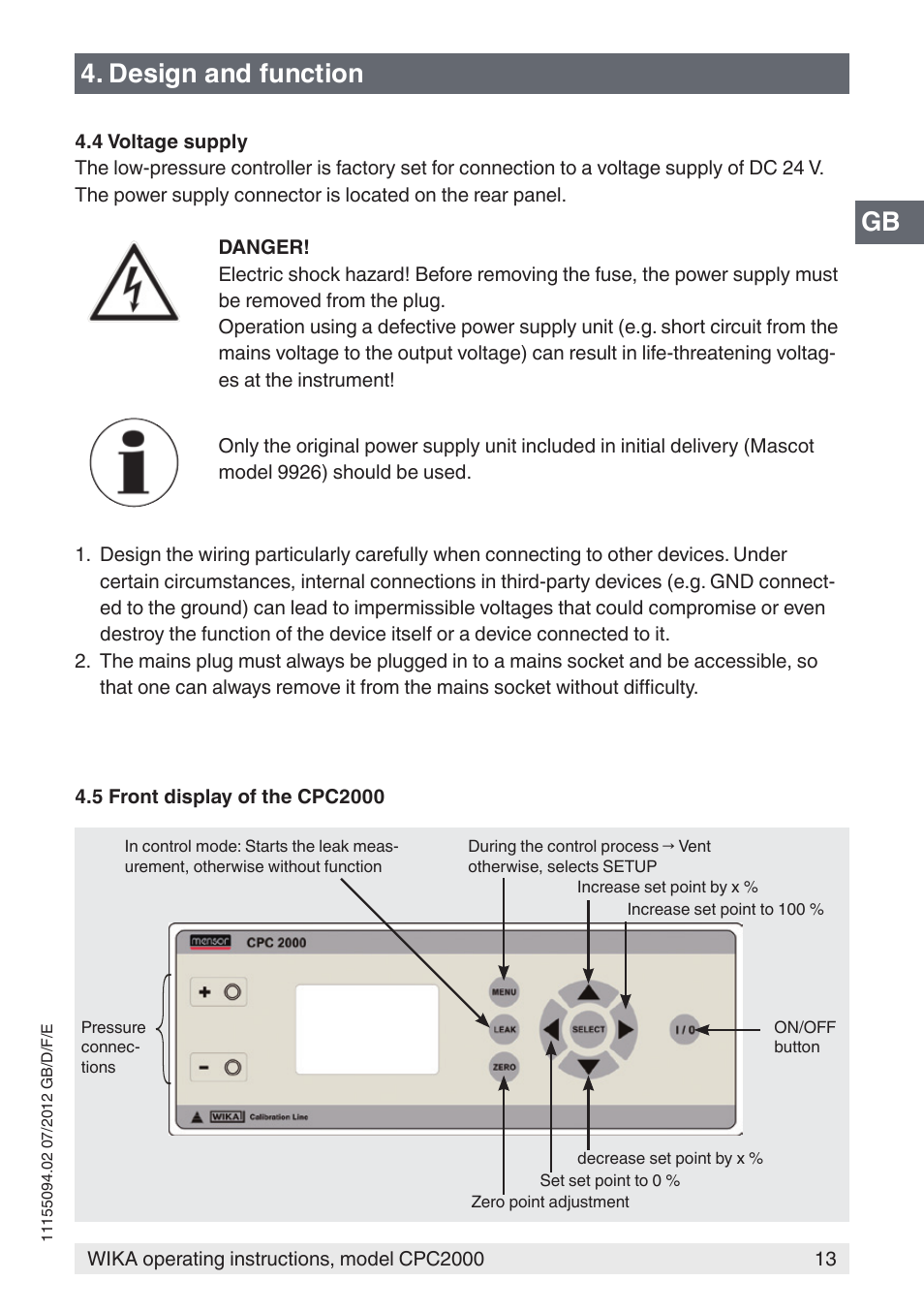 Gb 4. design and function | WIKA CPC2000 User Manual | Page 13 / 132