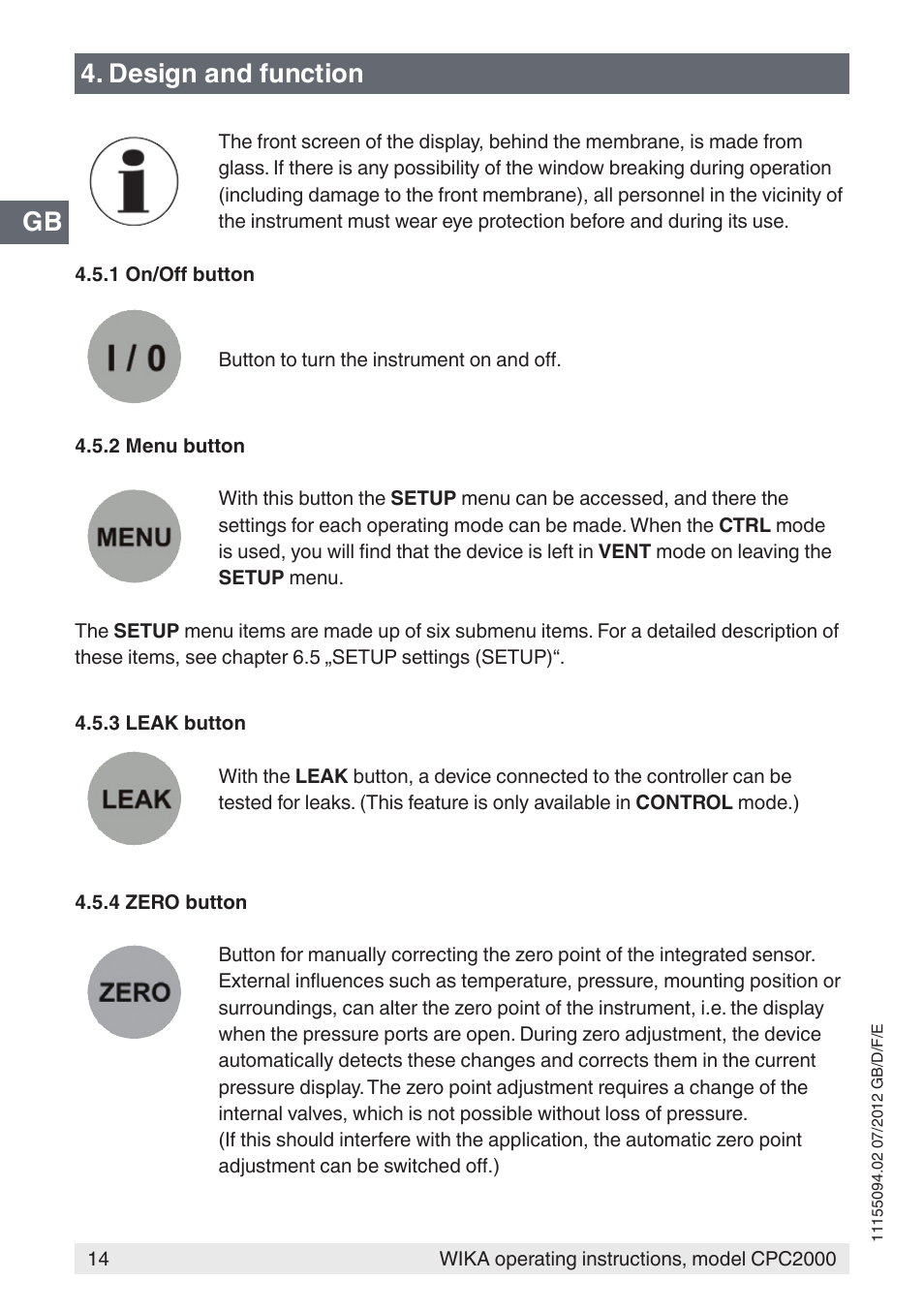 Gb 4. design and function | WIKA CPC2000 User Manual | Page 14 / 132