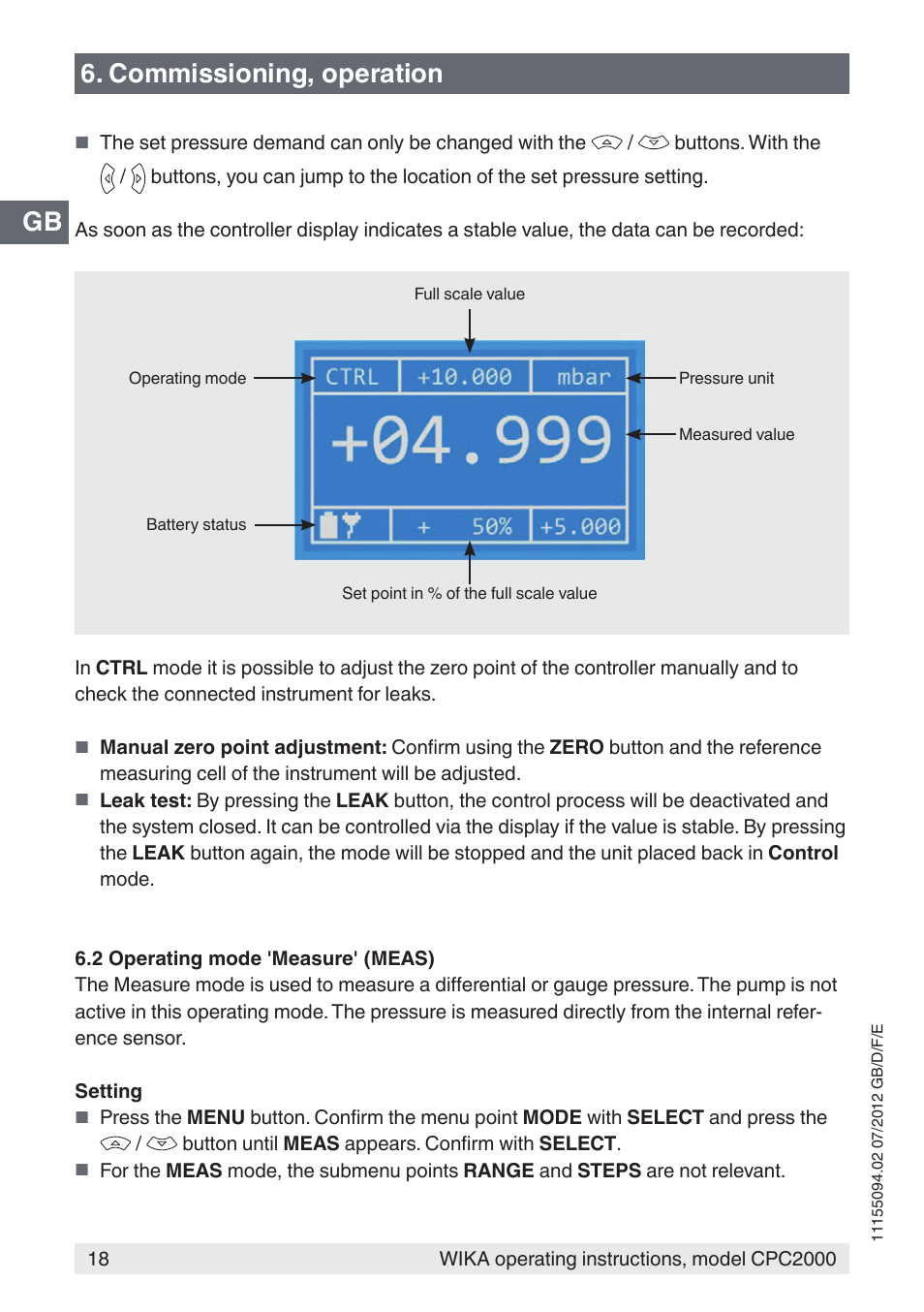 Gb 6. commissioning, operation | WIKA CPC2000 User Manual | Page 18 / 132