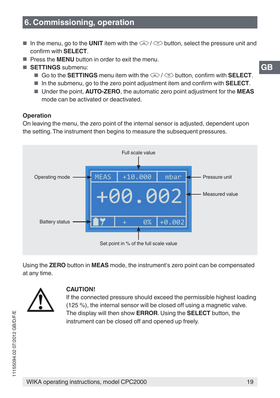 Gb 6. commissioning, operation | WIKA CPC2000 User Manual | Page 19 / 132
