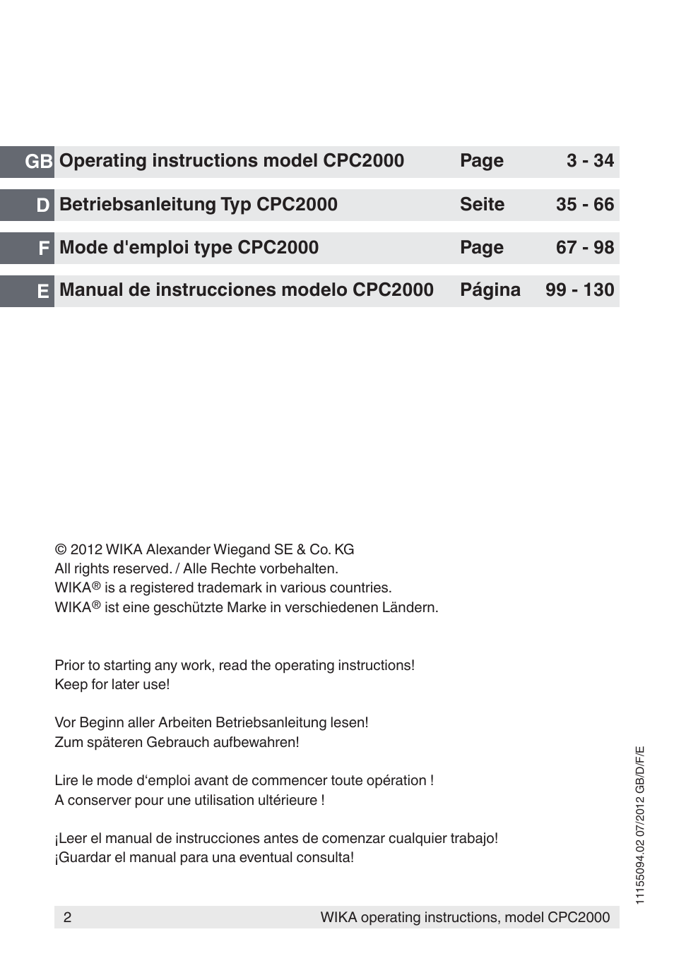 Gb d f e | WIKA CPC2000 User Manual | Page 2 / 132