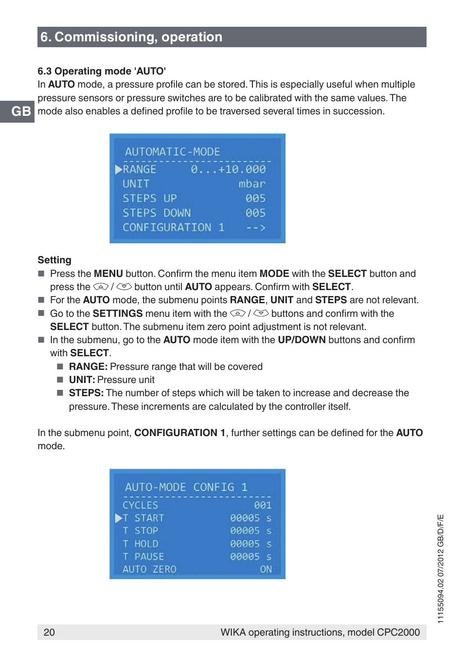 Gb 6. commissioning, operation | WIKA CPC2000 User Manual | Page 20 / 132