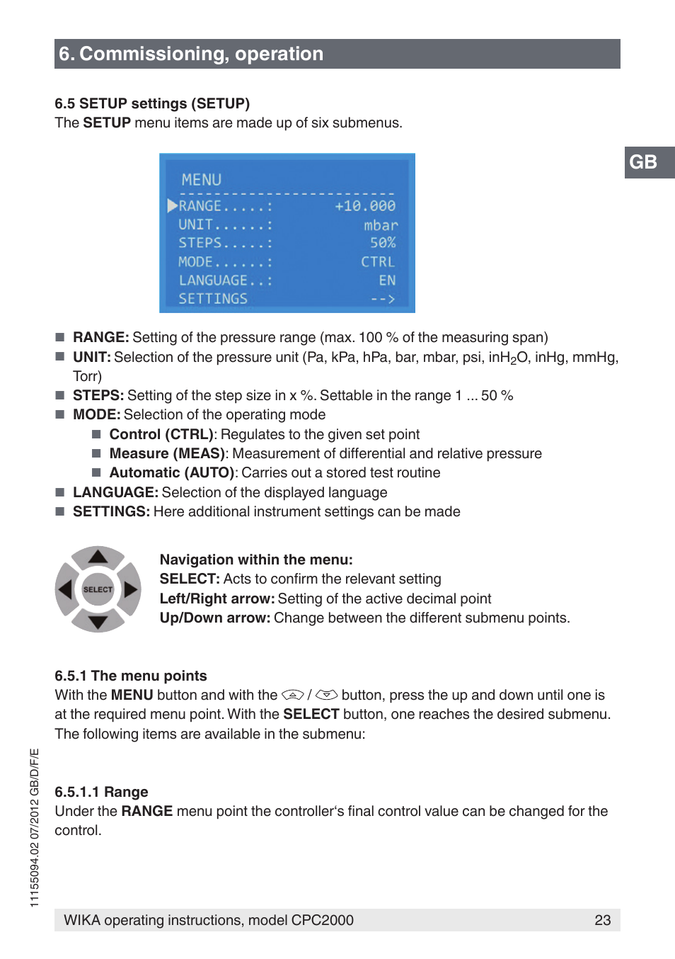 Gb 6. commissioning, operation | WIKA CPC2000 User Manual | Page 23 / 132