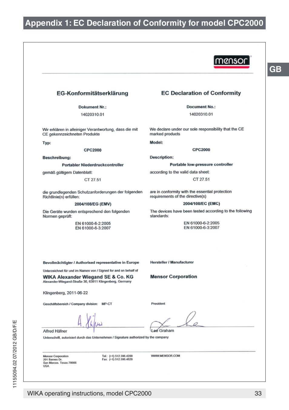 WIKA CPC2000 User Manual | Page 33 / 132