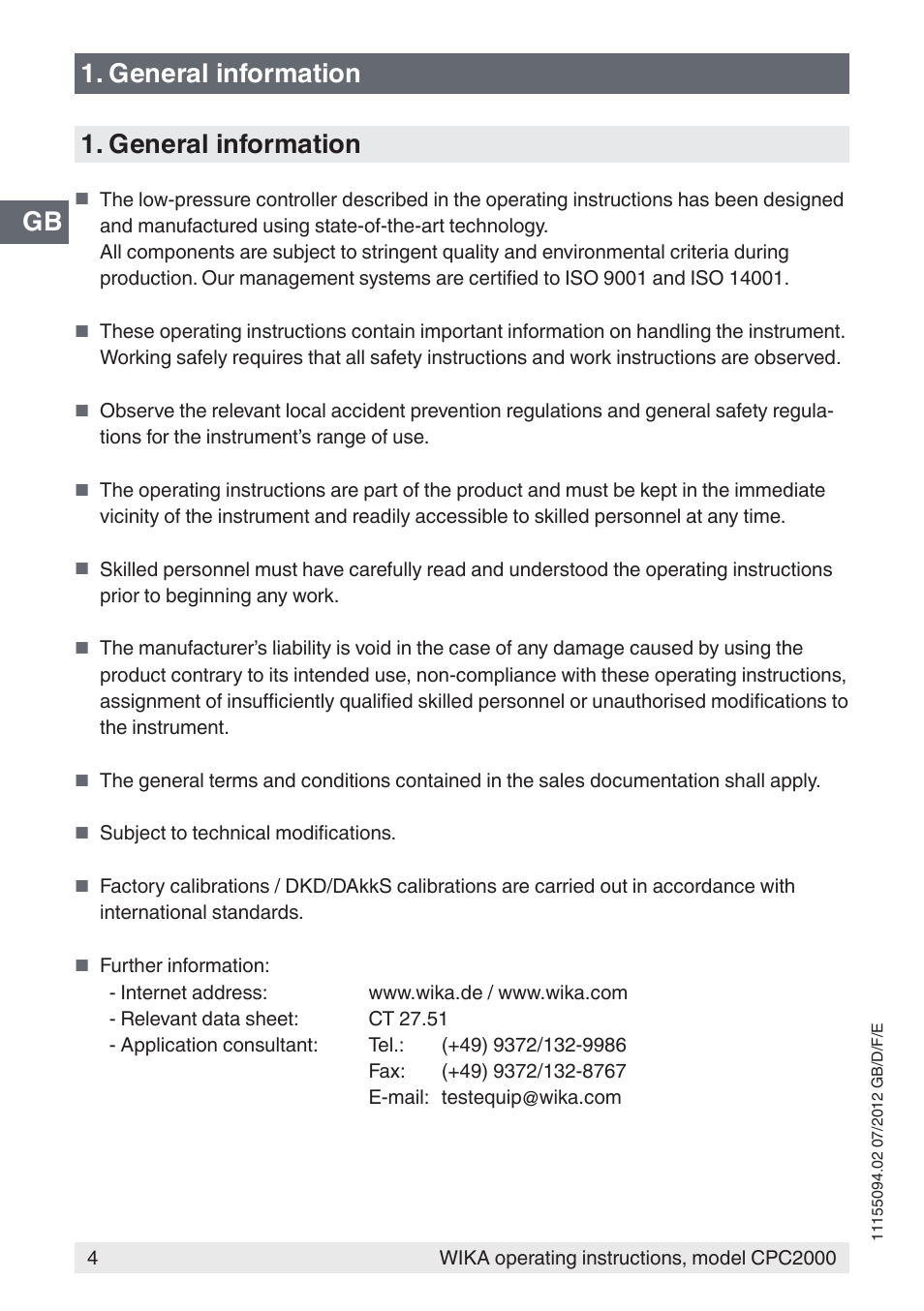 Gb 1. general information 1. general information | WIKA CPC2000 User Manual | Page 4 / 132