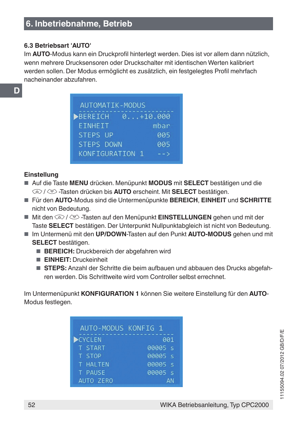 D6. inbetriebnahme, betrieb | WIKA CPC2000 User Manual | Page 52 / 132