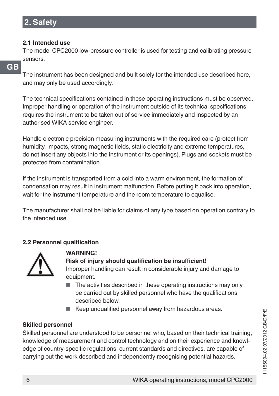 Gb 2. safety | WIKA CPC2000 User Manual | Page 6 / 132