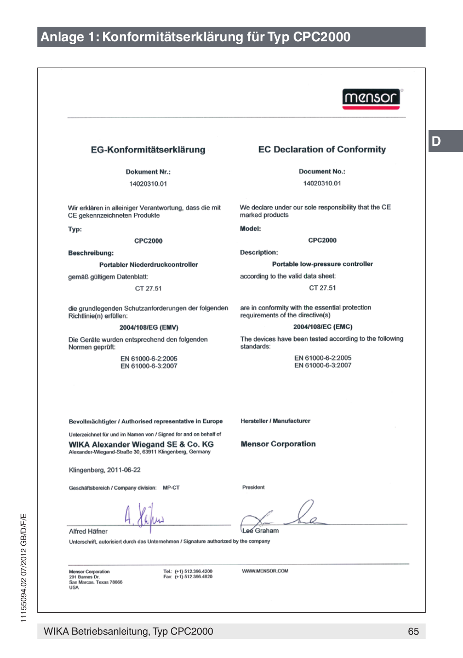 WIKA CPC2000 User Manual | Page 65 / 132