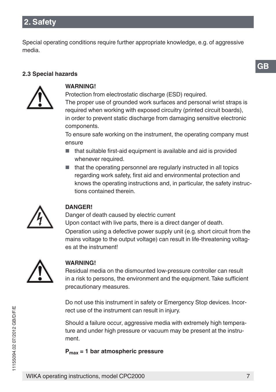 Gb 2. safety | WIKA CPC2000 User Manual | Page 7 / 132