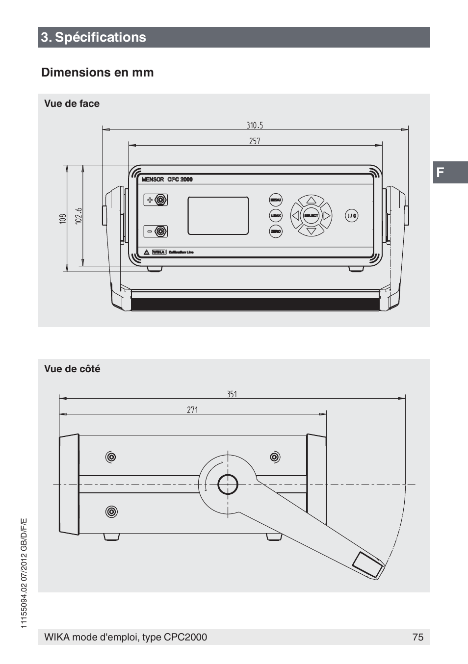 Spécifications | WIKA CPC2000 User Manual | Page 75 / 132