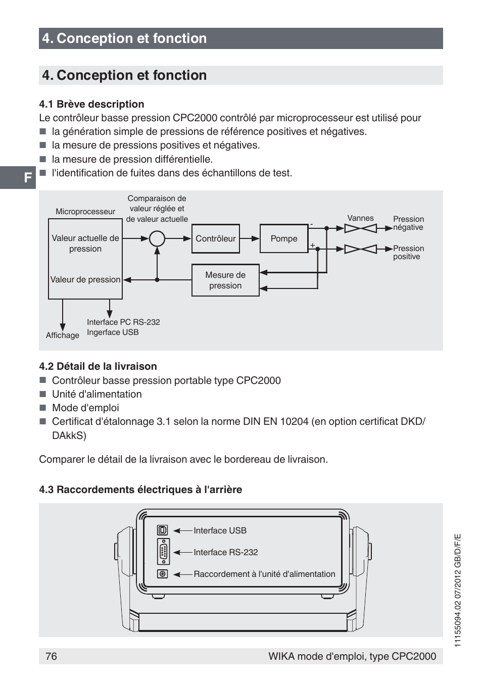 F4. conception et fonction, Conception et fonction | WIKA CPC2000 User Manual | Page 76 / 132