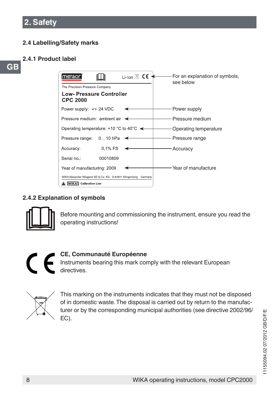 Gb 2. safety | WIKA CPC2000 User Manual | Page 8 / 132