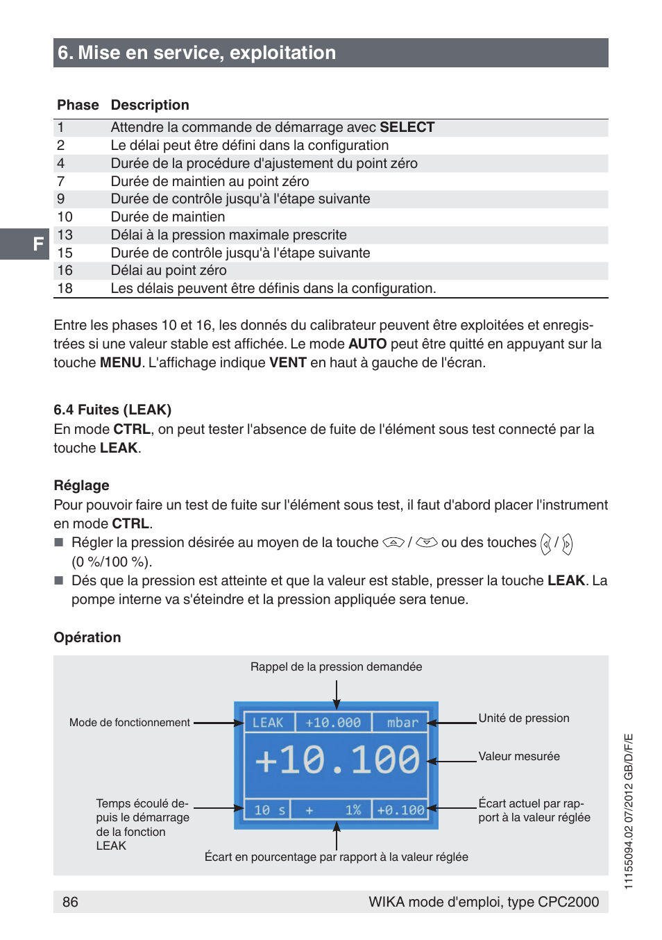 Mise en service, exploitation | WIKA CPC2000 User Manual | Page 86 / 132