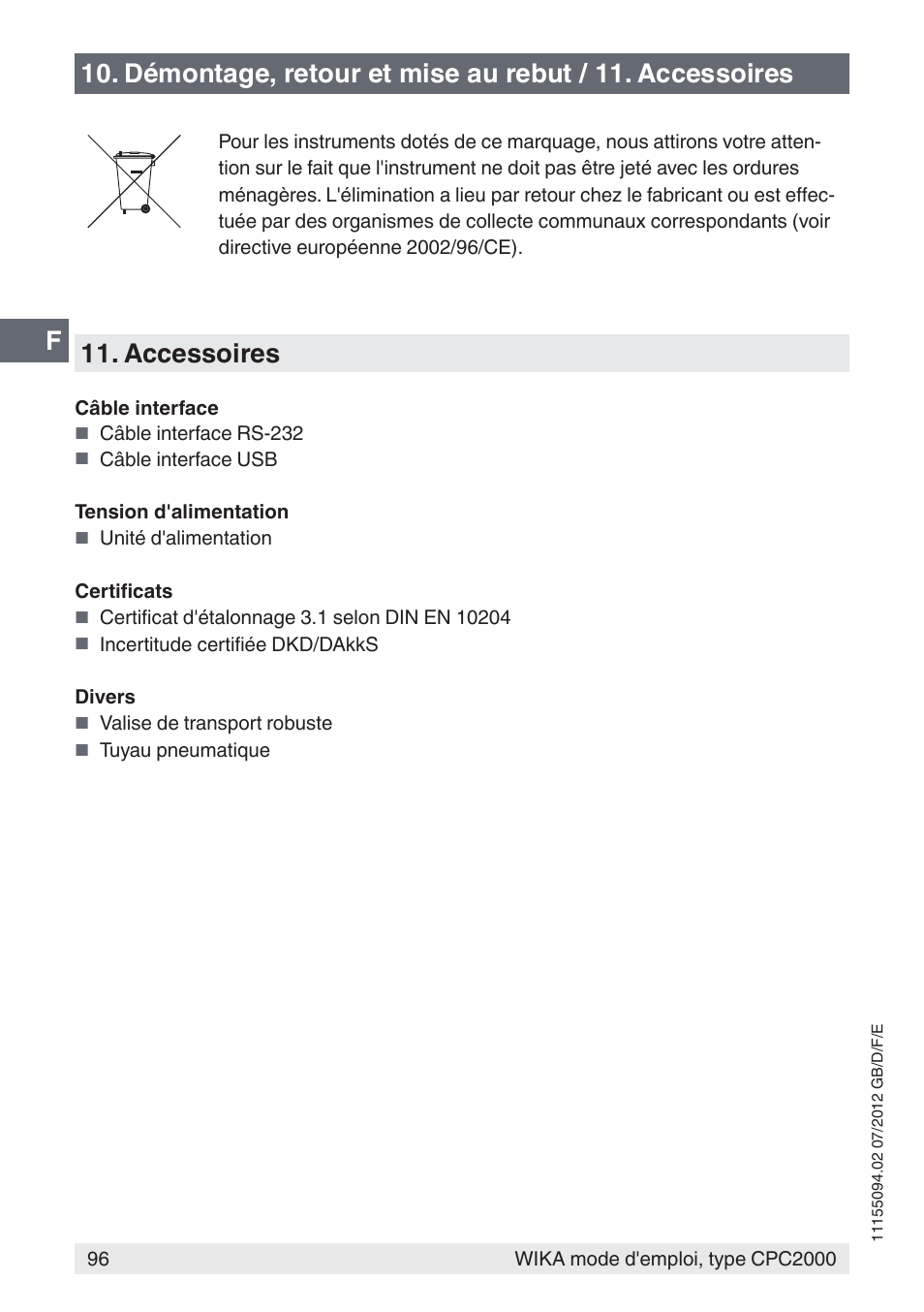 Accessoires | WIKA CPC2000 User Manual | Page 96 / 132