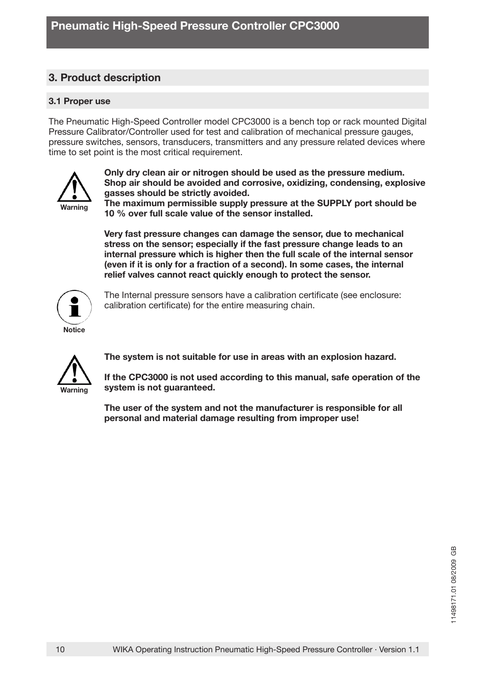 Pneumatic high-speed pressure controller cpc3000 | WIKA CPC3000 User Manual | Page 10 / 68
