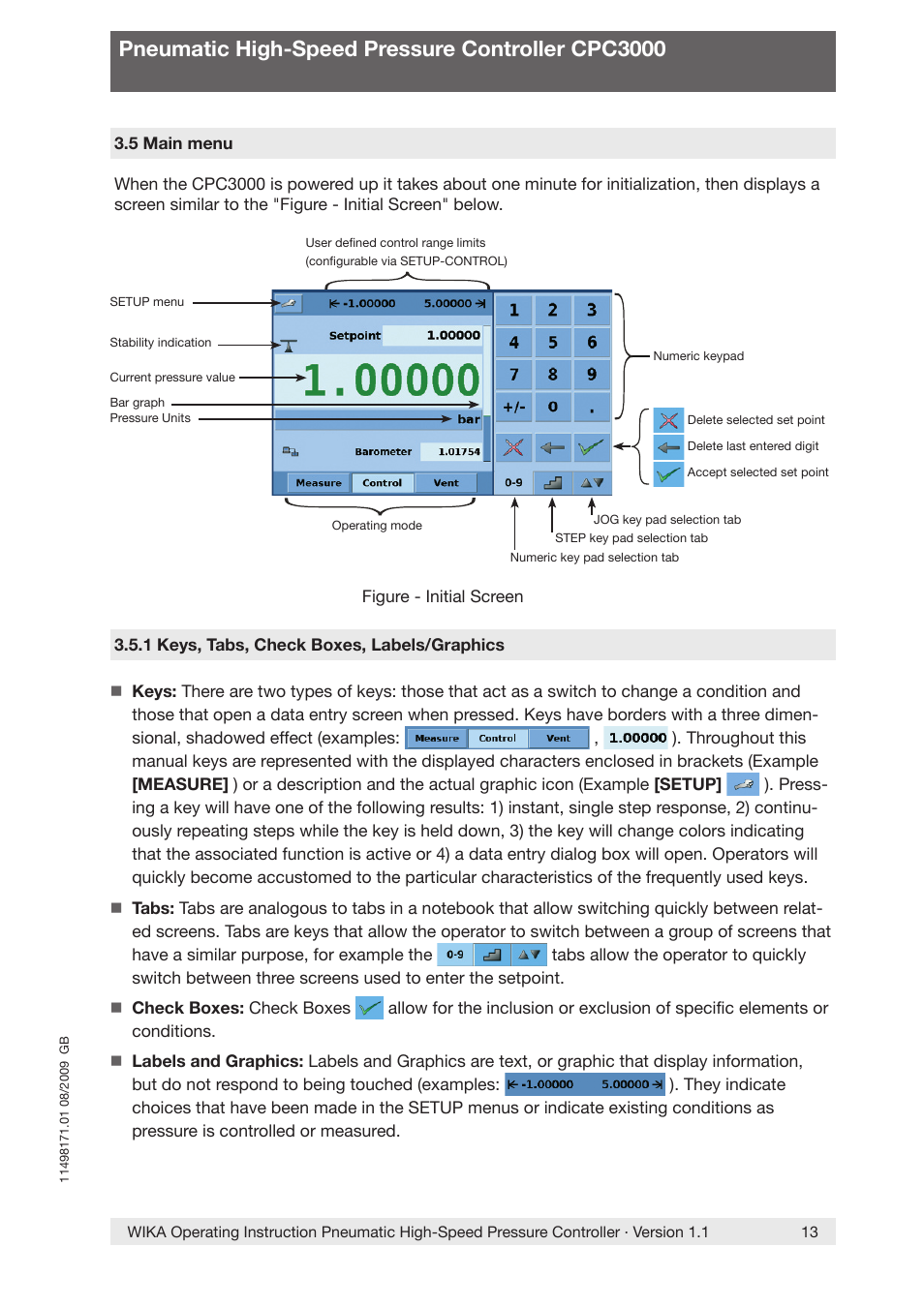 Pneumatic high-speed pressure controller cpc3000 | WIKA CPC3000 User Manual | Page 13 / 68