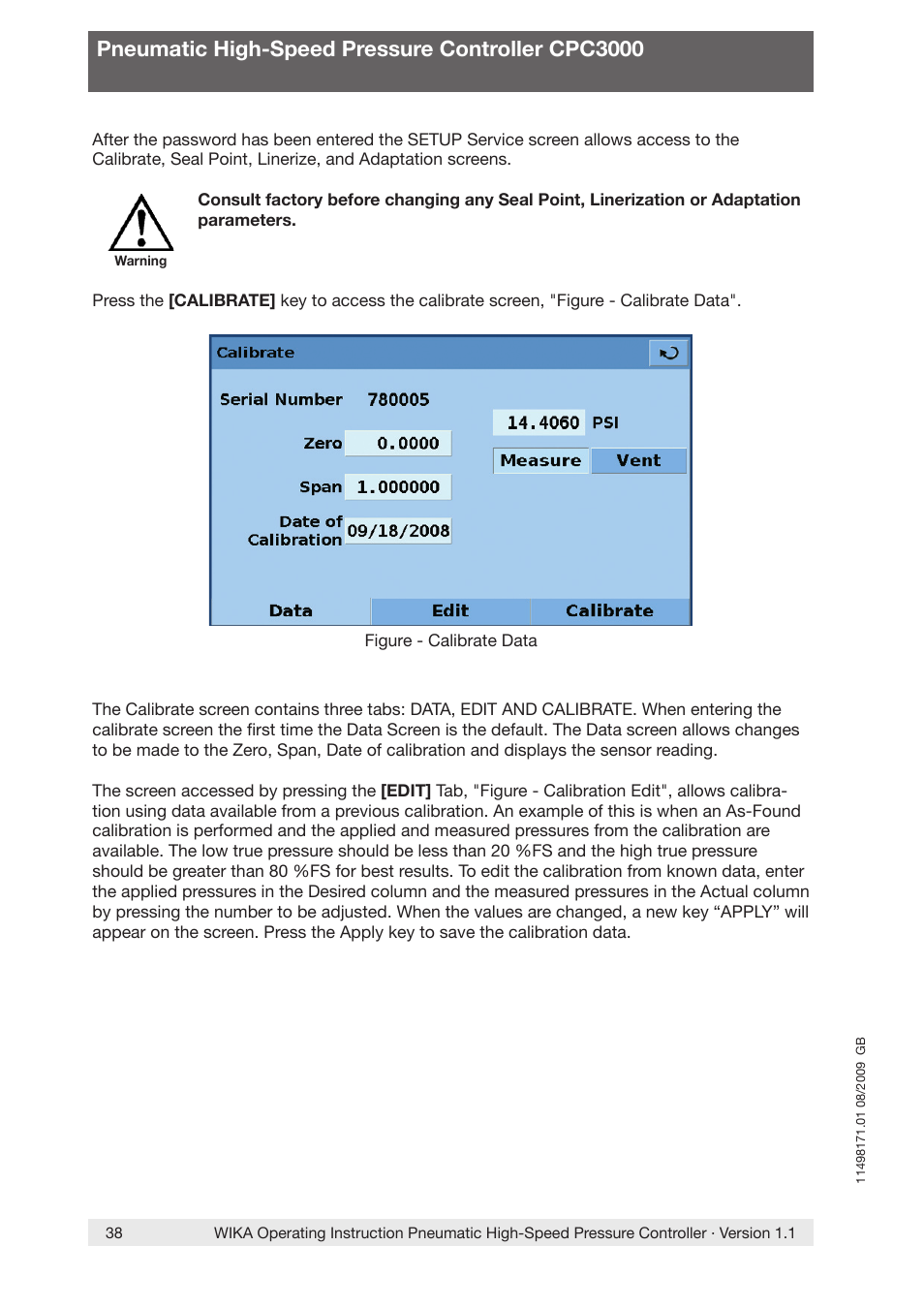 Pneumatic high-speed pressure controller cpc3000 | WIKA CPC3000 User Manual | Page 38 / 68