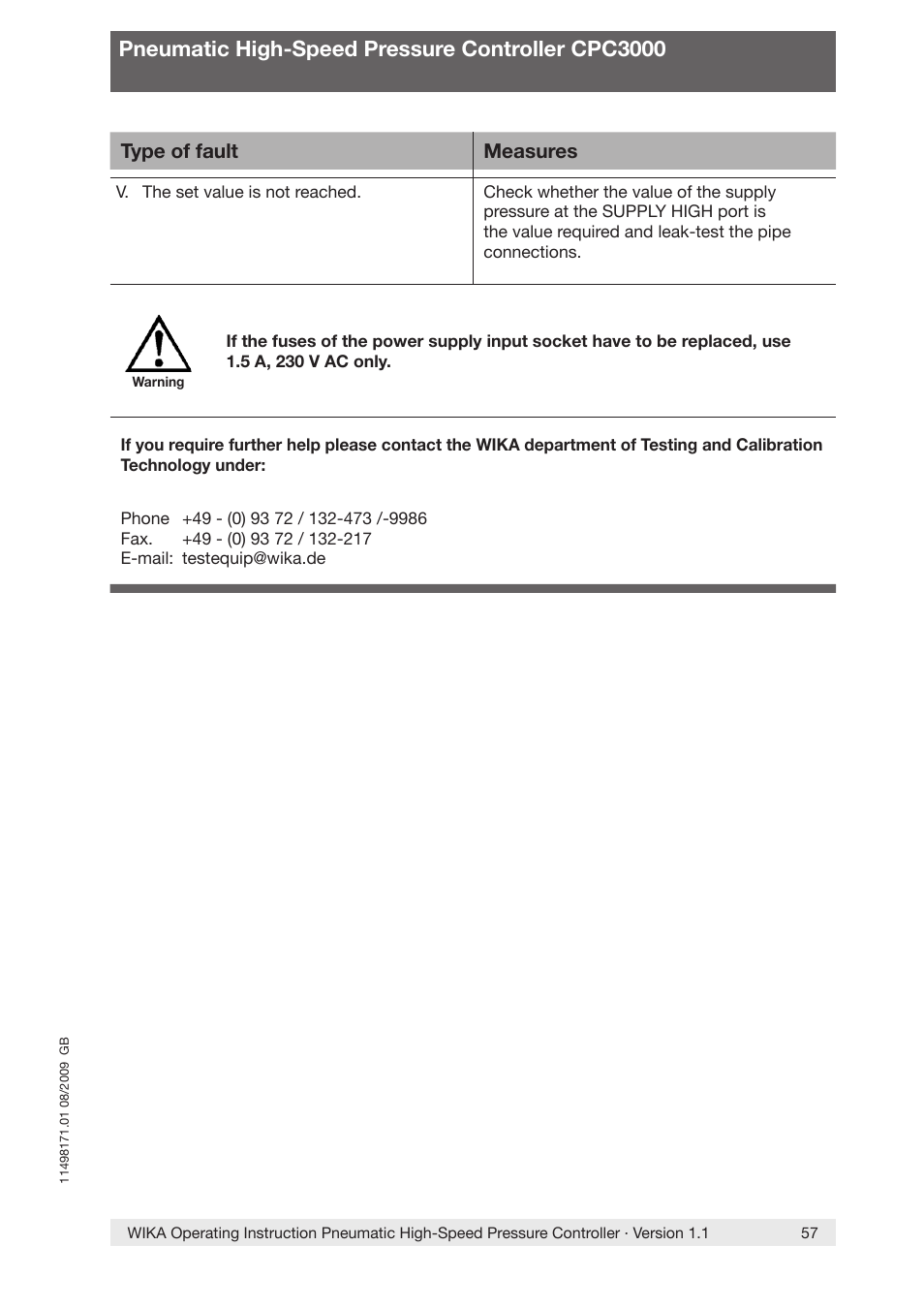 Pneumatic high-speed pressure controller cpc3000 | WIKA CPC3000 User Manual | Page 57 / 68