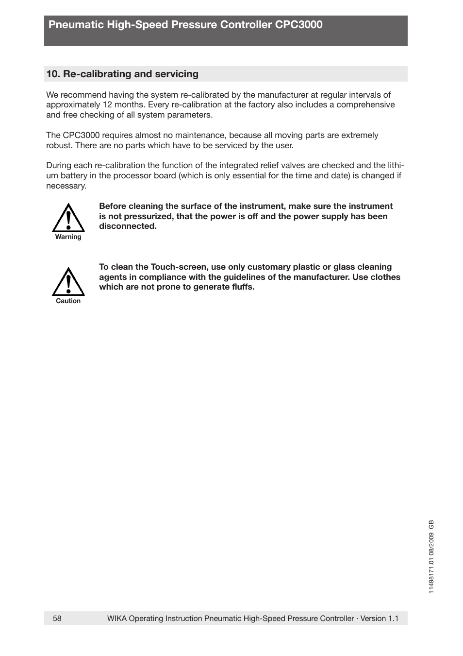 Pneumatic high-speed pressure controller cpc3000 | WIKA CPC3000 User Manual | Page 58 / 68