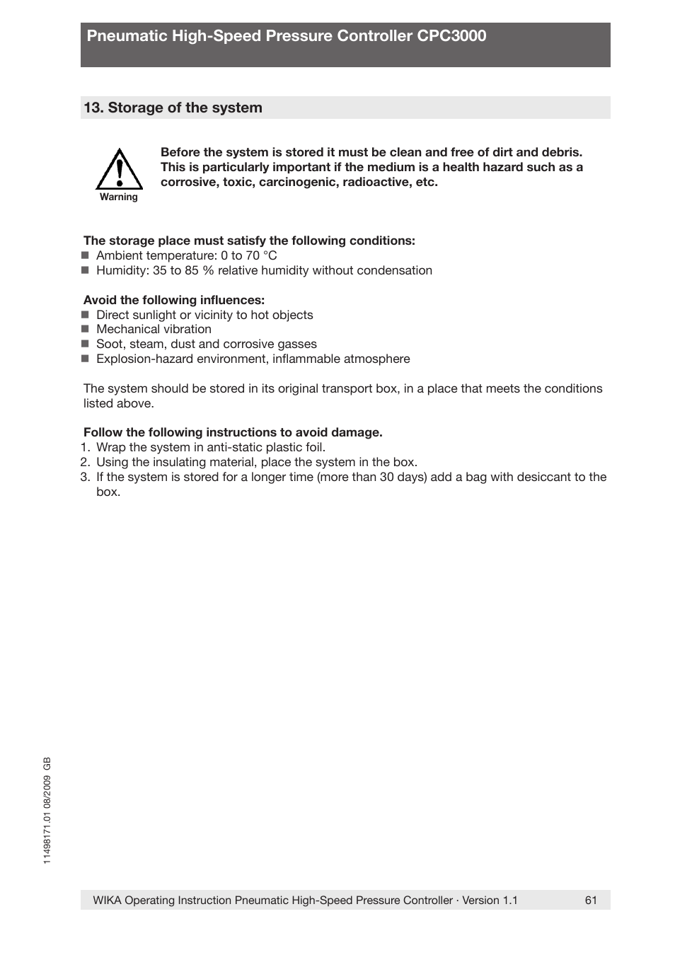 Pneumatic high-speed pressure controller cpc3000 | WIKA CPC3000 User Manual | Page 61 / 68