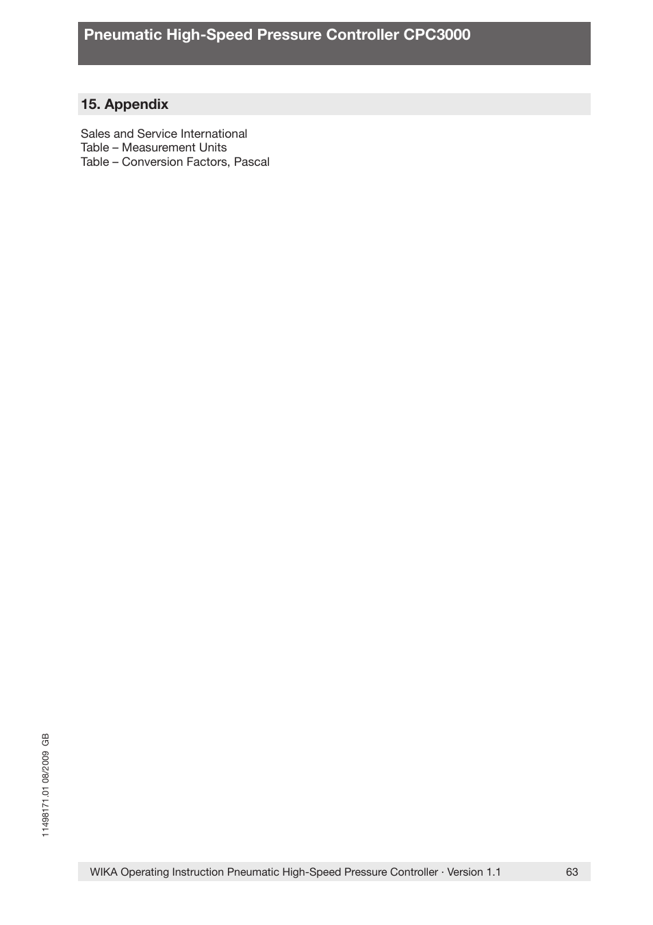 Pneumatic high-speed pressure controller cpc3000 | WIKA CPC3000 User Manual | Page 63 / 68