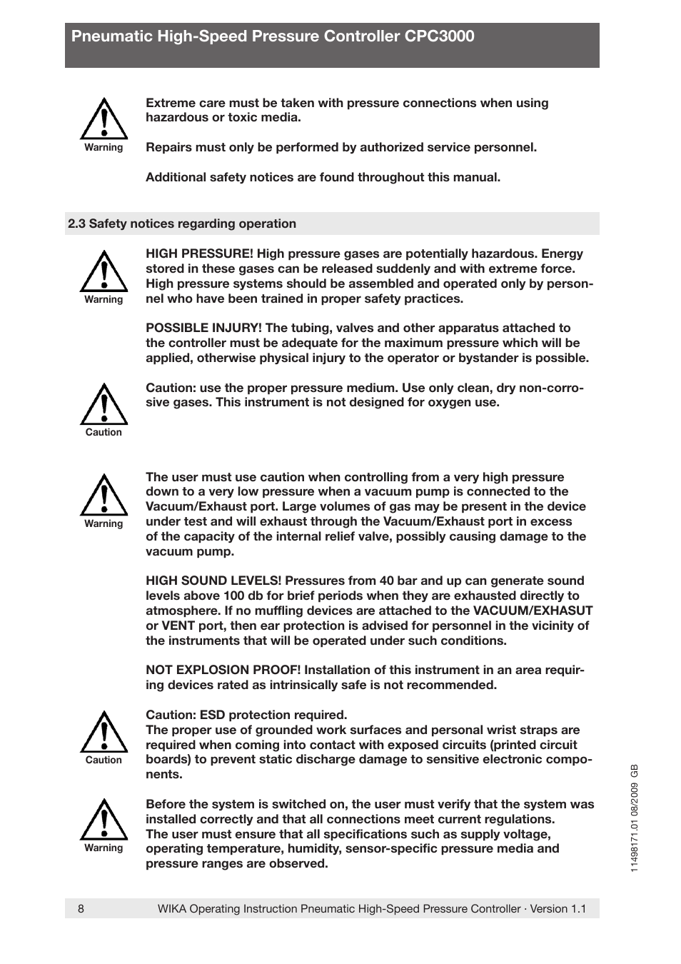 Pneumatic high-speed pressure controller cpc3000 | WIKA CPC3000 User Manual | Page 8 / 68