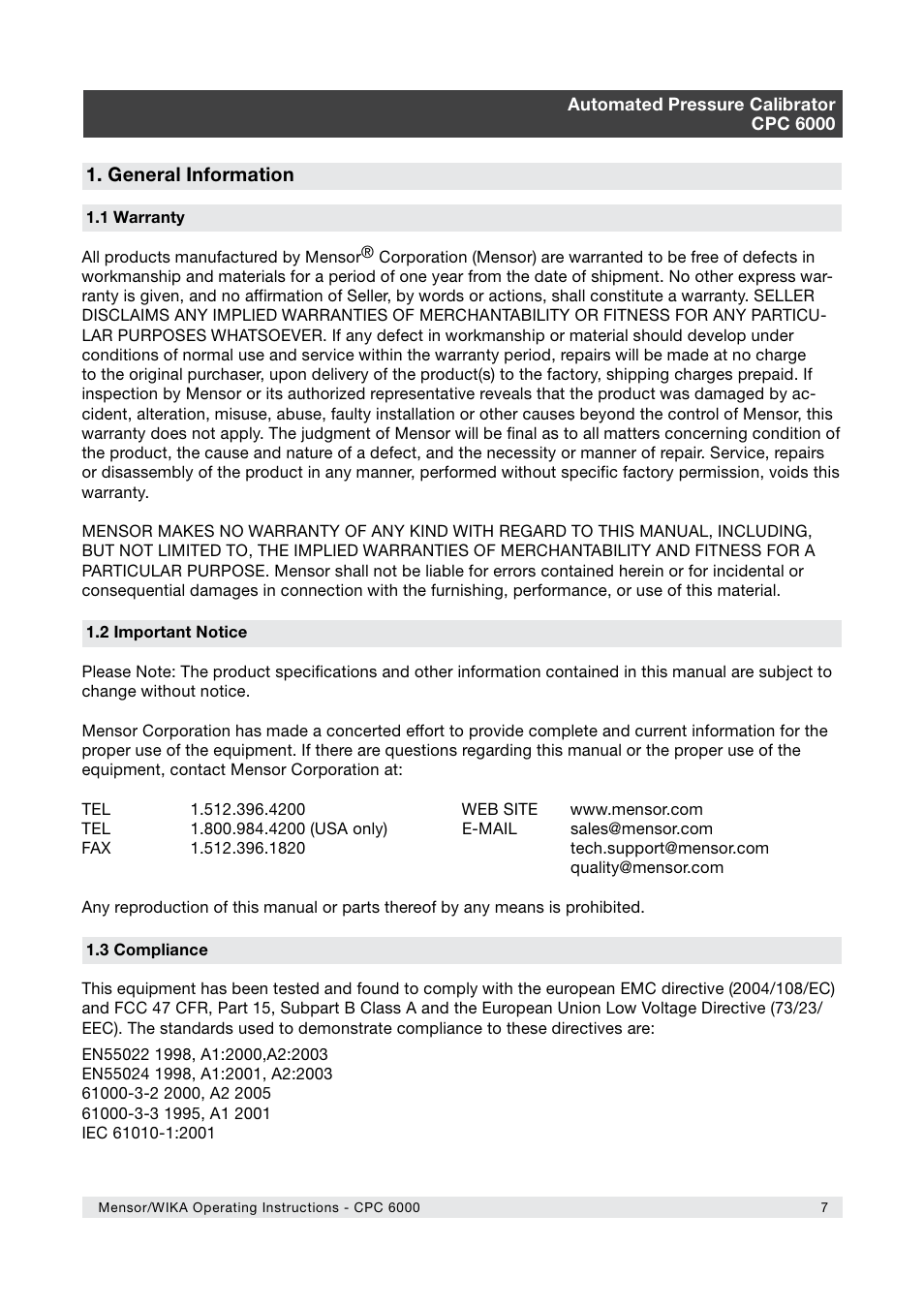 WIKA CPC6000 User Manual | Page 7 / 104
