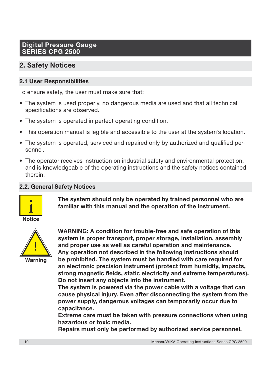 WIKA CPG2500 User Manual | Page 10 / 88