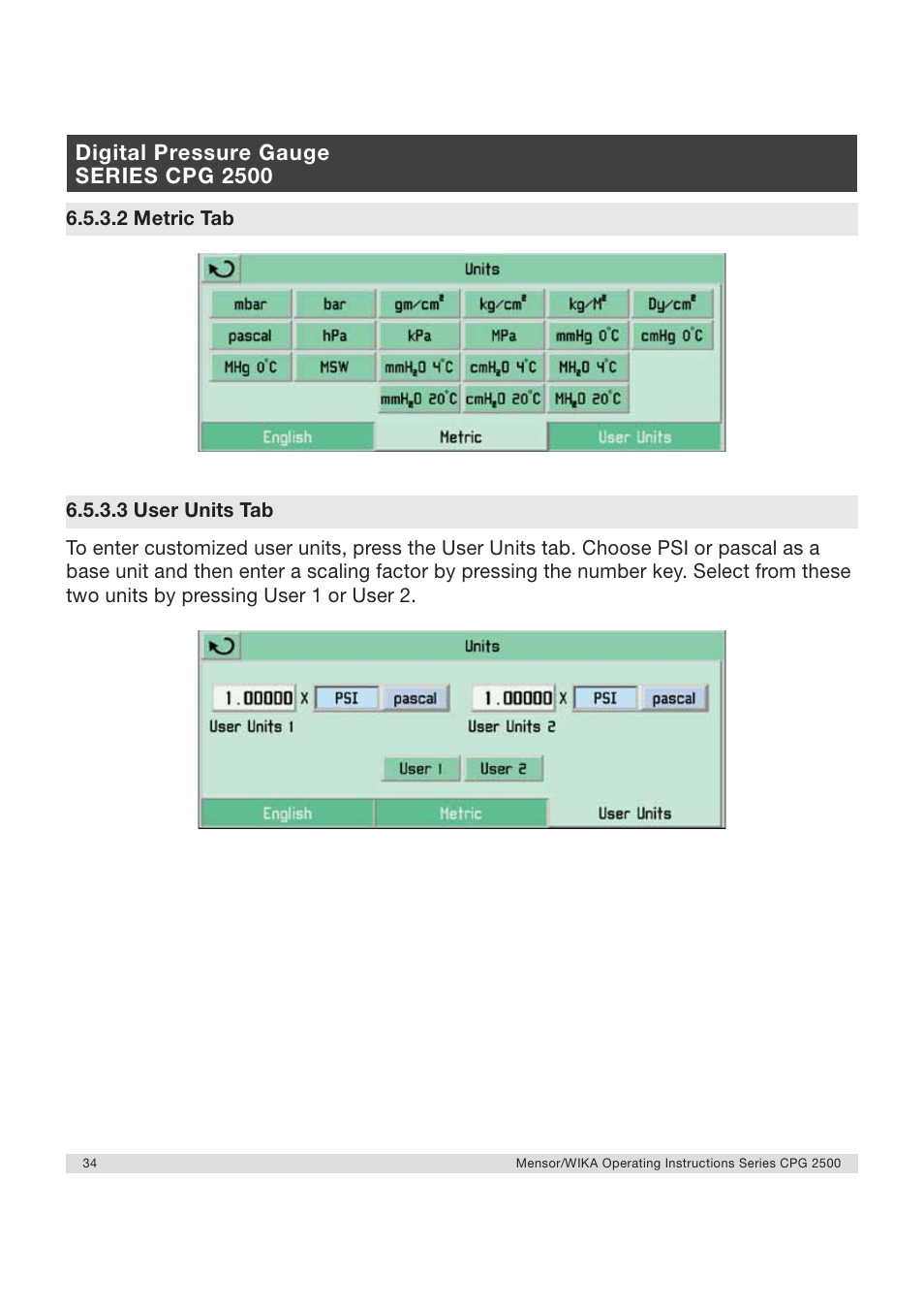 Digital pressure gauge series cpg 2500 | WIKA CPG2500 User Manual | Page 34 / 88