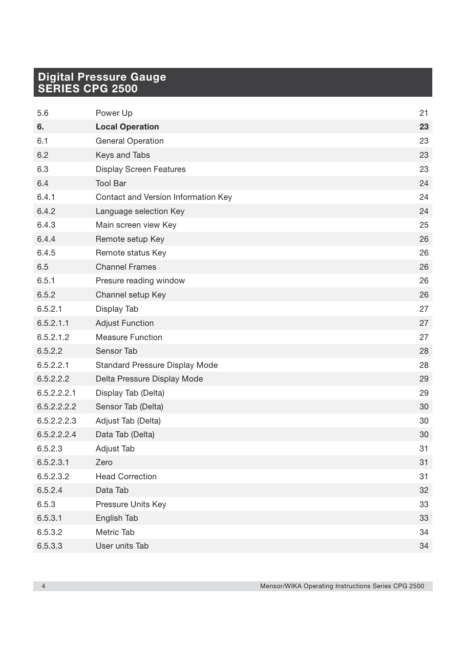 Digital pressure gauge series cpg 2500 | WIKA CPG2500 User Manual | Page 4 / 88