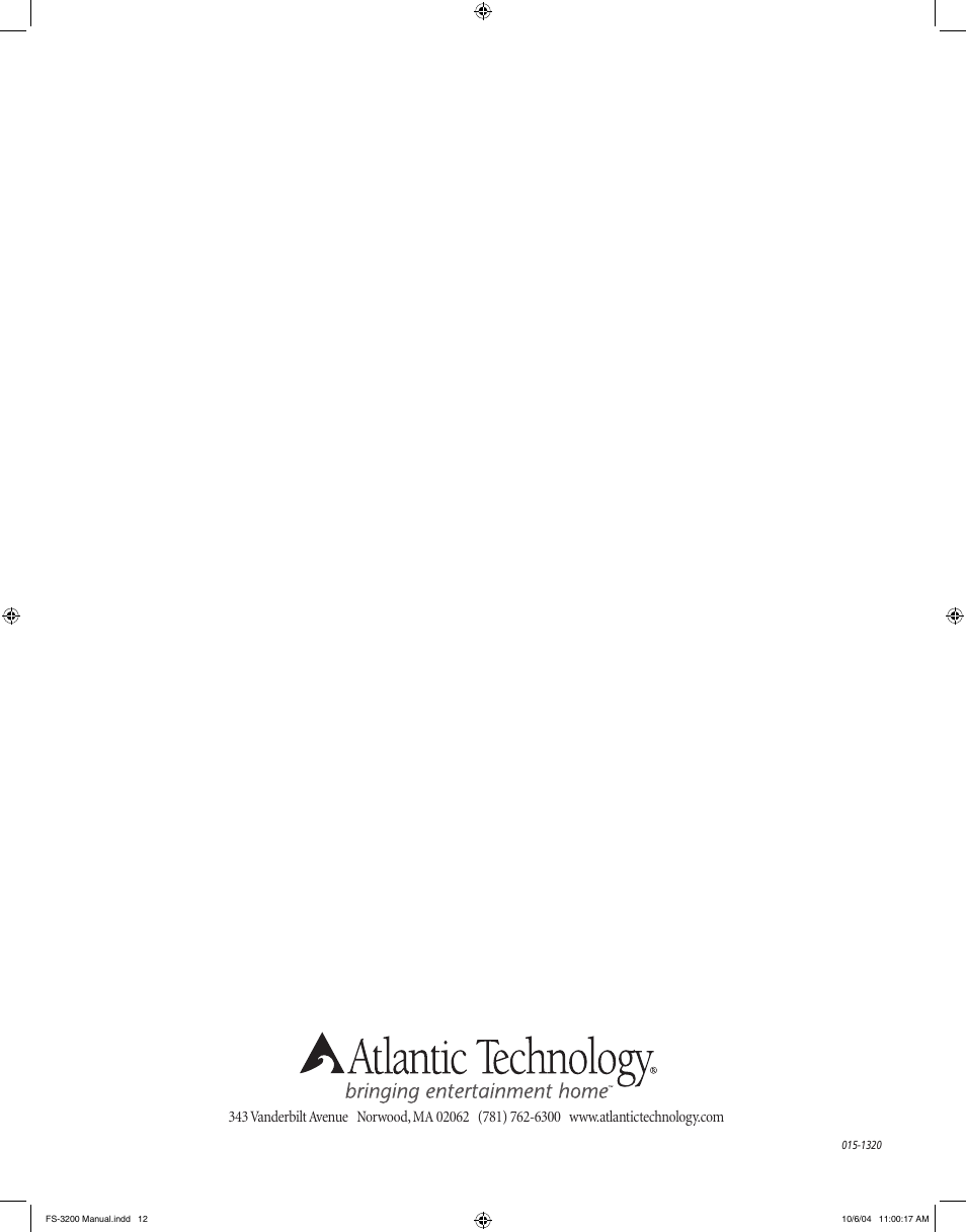 Atlantic Technology High Performance Loudspeaker Components FS-3200 User Manual | Page 12 / 12