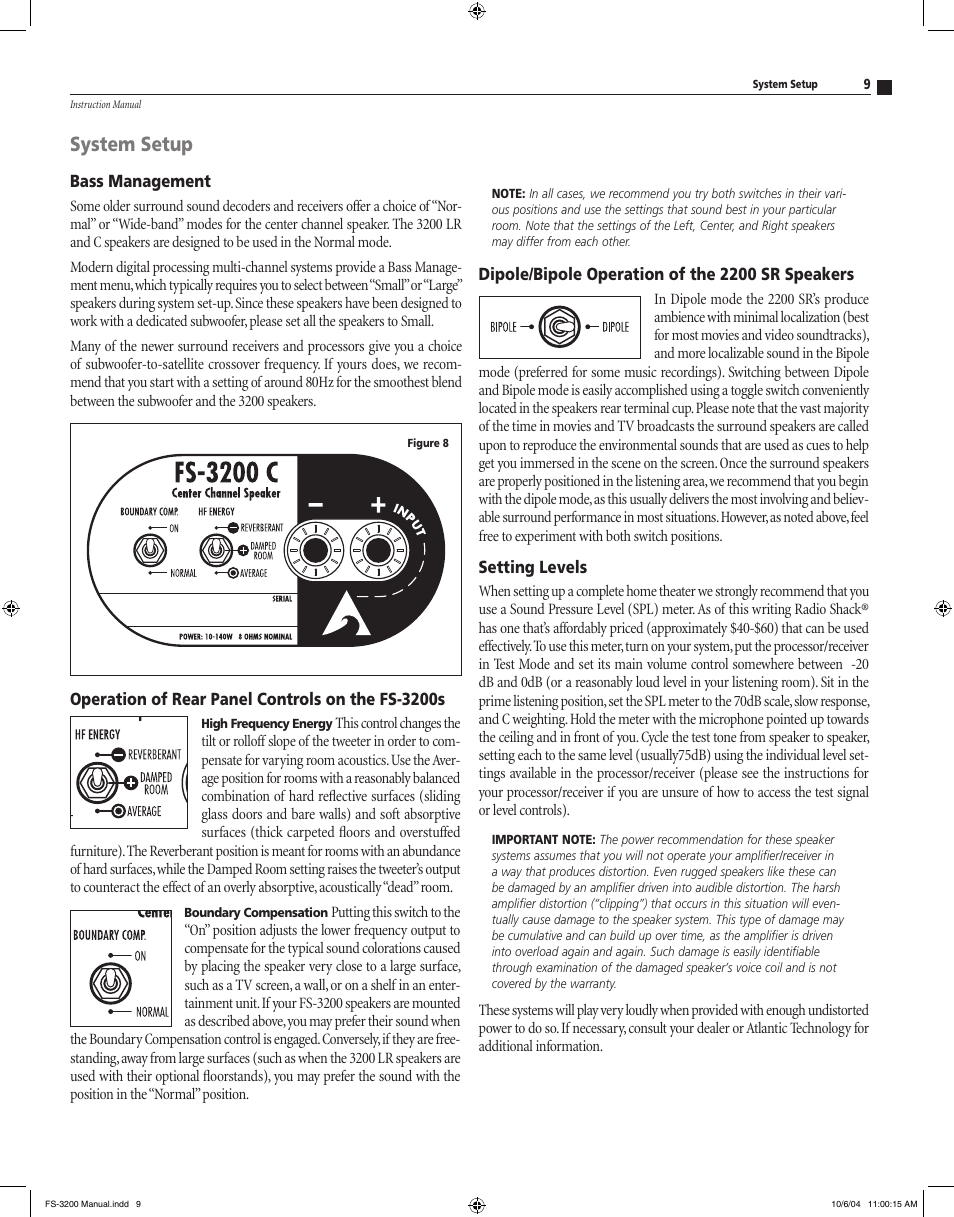 System setup | Atlantic Technology High Performance Loudspeaker Components FS-3200 User Manual | Page 9 / 12