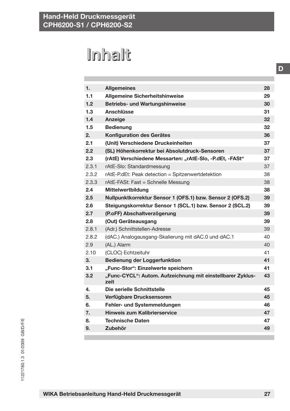 Inhalt | WIKA CPH6200 User Manual | Page 27 / 100