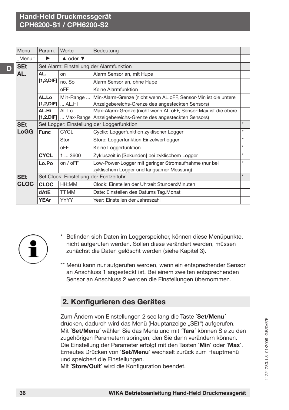 Konfigurieren des gerätes | WIKA CPH6200 User Manual | Page 36 / 100