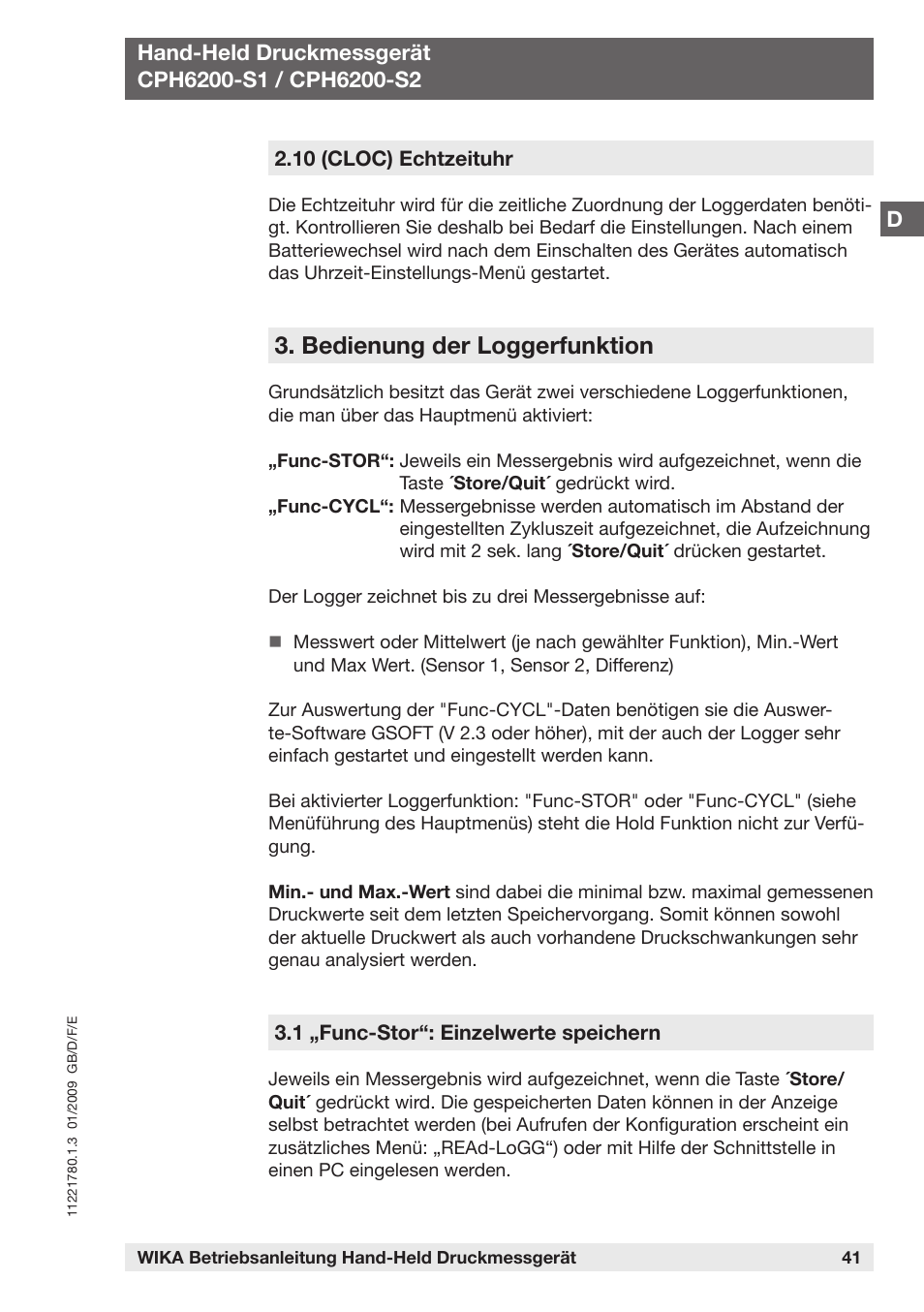 Bedienung der loggerfunktion | WIKA CPH6200 User Manual | Page 41 / 100