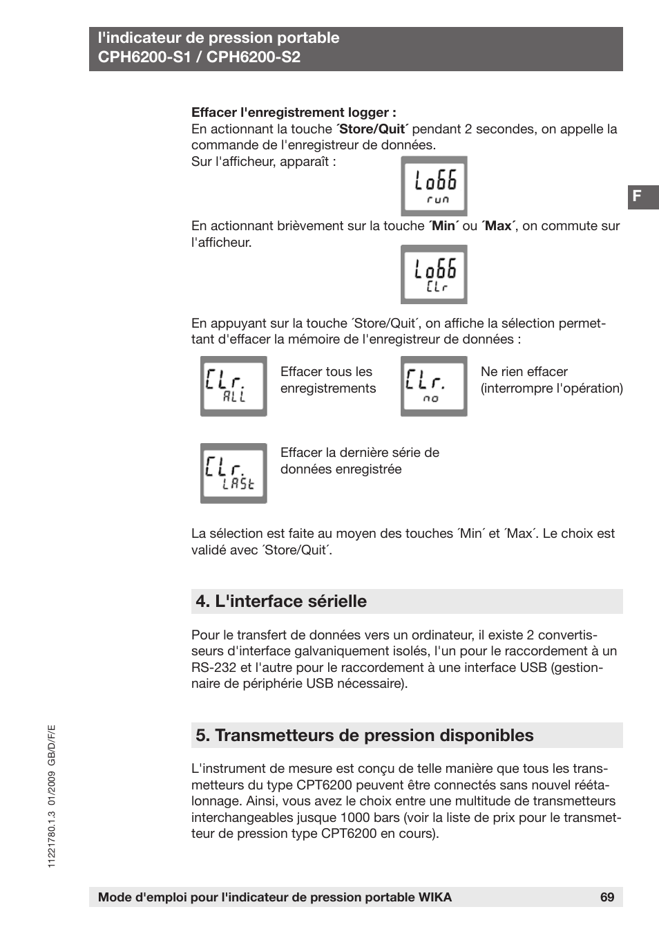 L'interface sérielle, Transmetteurs de pression disponibles | WIKA CPH6200 User Manual | Page 69 / 100
