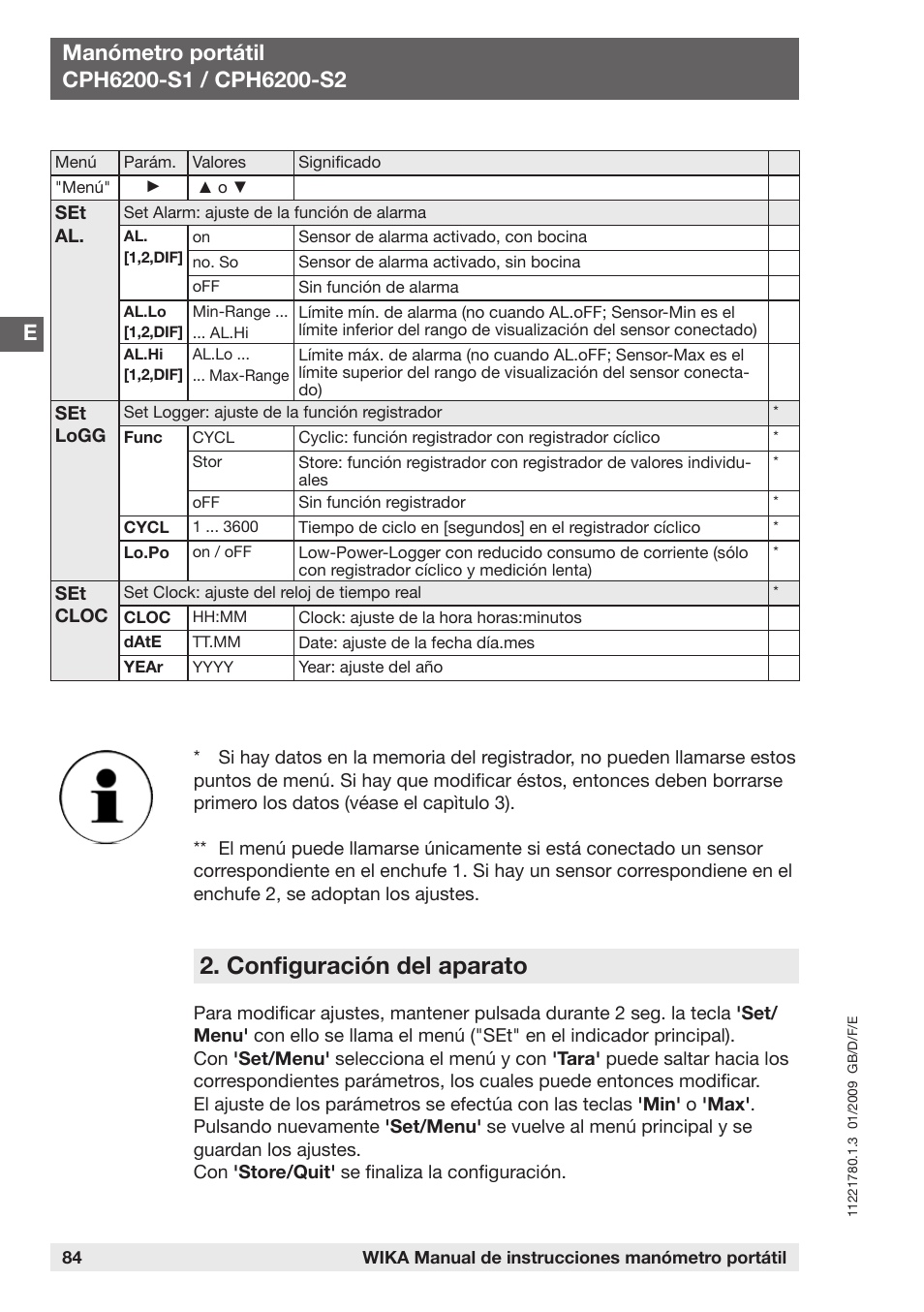 Configuración del aparato | WIKA CPH6200 User Manual | Page 84 / 100