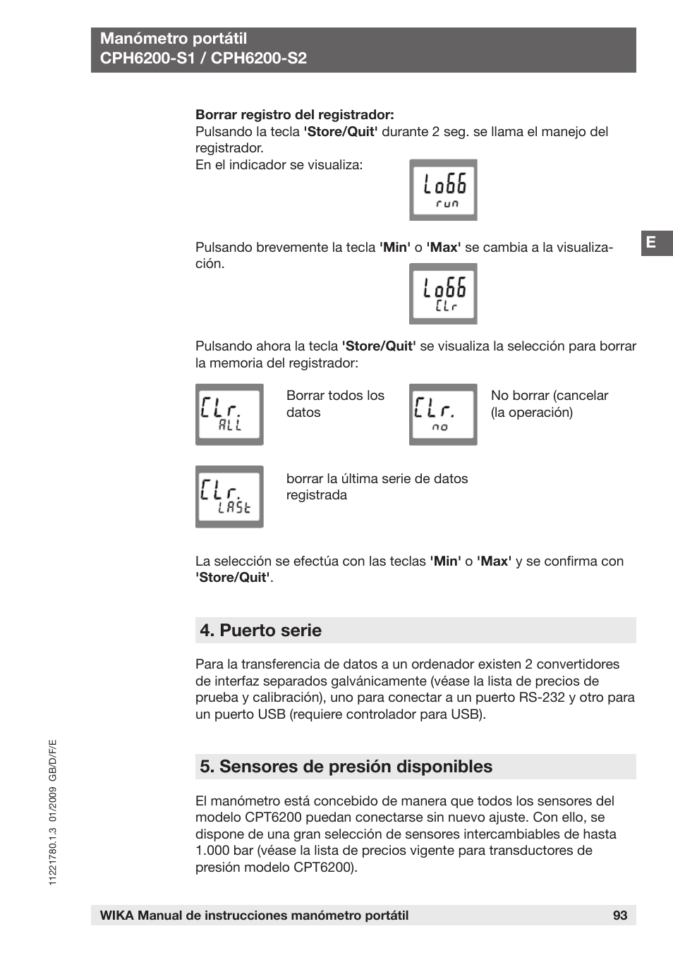 Puerto serie, Sensores de presión disponibles | WIKA CPH6200 User Manual | Page 93 / 100